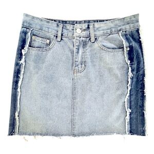 Chelsea & Violet Two Tone Mixed Denim Fray Mini Skirt M